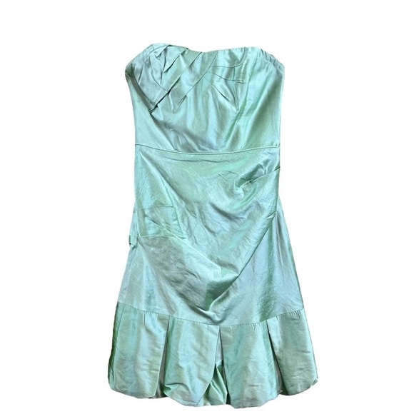 Nicole Miller Collection Iridescent Mint Silk Pleated Strapless Cocktail Dress 2 - Picture 1 of 9